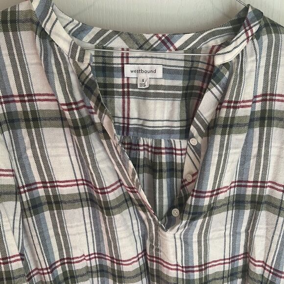 Westbound Plaid Tunic 3 button blouse - Picture 2 of 7